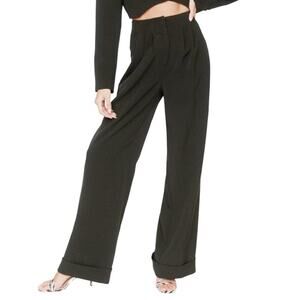 Nasty Gal NEW Power Through Wide Leg High Waist Cuffed Pants Black
